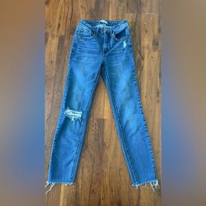 Blue Skinny Jeans with Distressed Detail